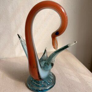 Vintage Murano Style Hand Blown Glass Swan Blue Peach